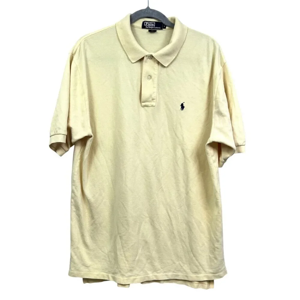 Polo Ralph Lauren Men Polo Shirt Spread Collar Stretch Hi Low Hem Yellow Size L*